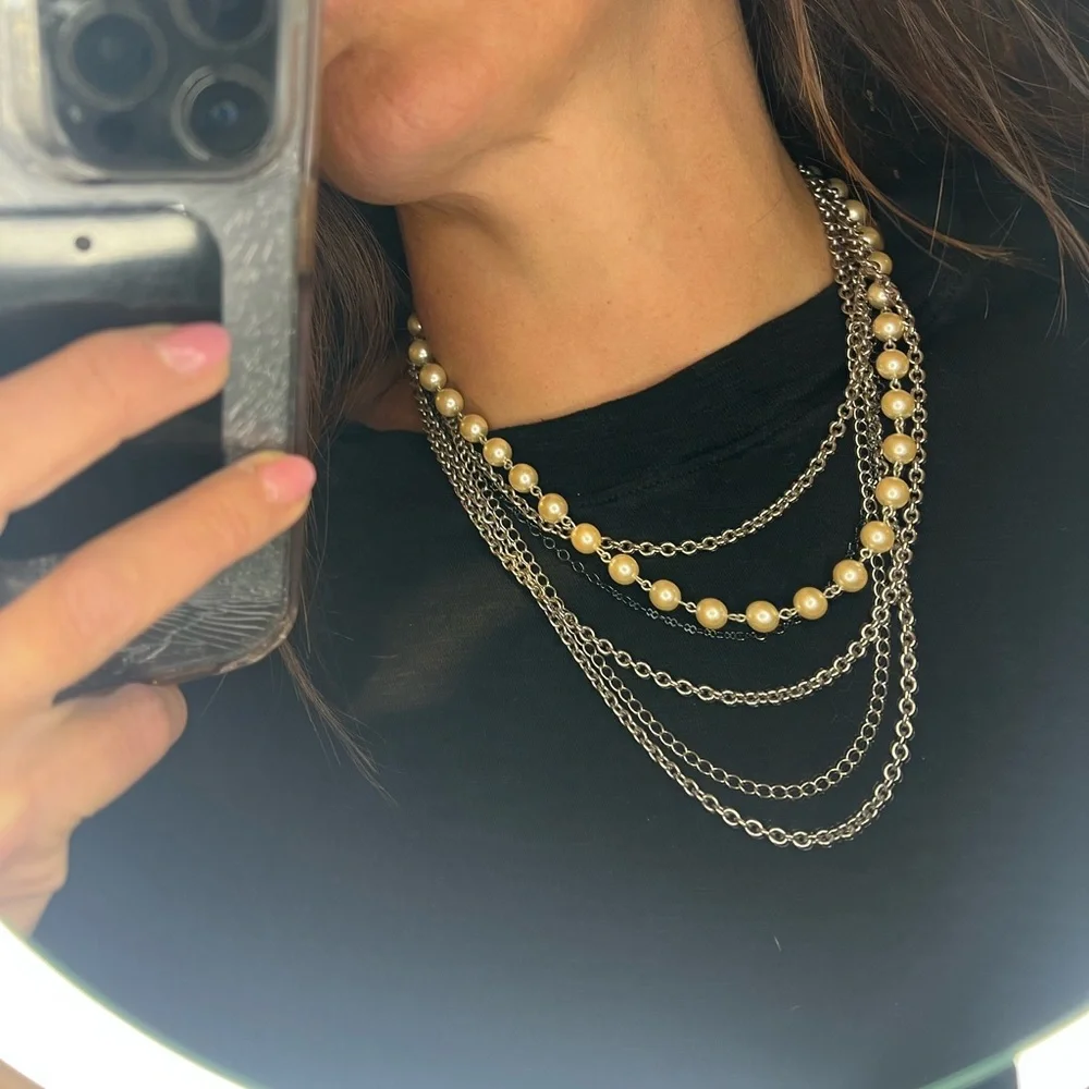 Elegant Silver and Pearl Multi-Stand Necklace - Picture 4 of 4